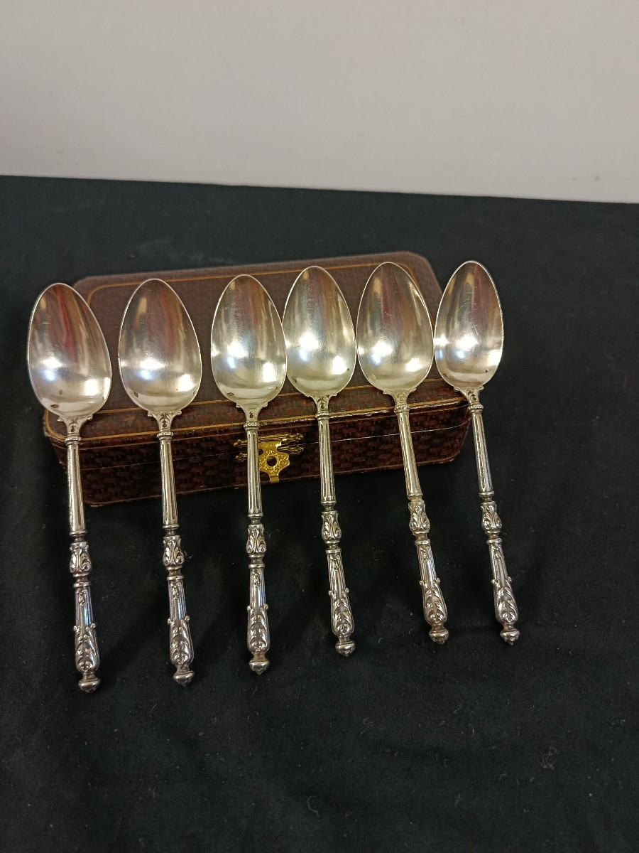 6 Small Silver Spoons Hallmarked Lapparra Antoine-photo-2