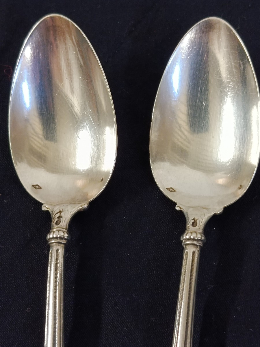 6 Small Silver Spoons Hallmarked Lapparra Antoine-photo-4