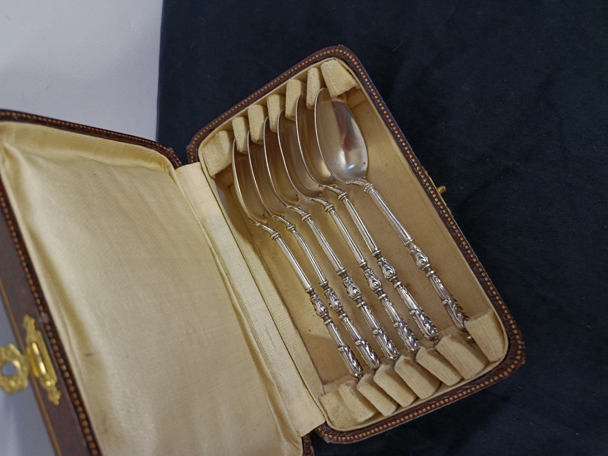 6 Small Silver Spoons Hallmarked Lapparra Antoine-photo-1