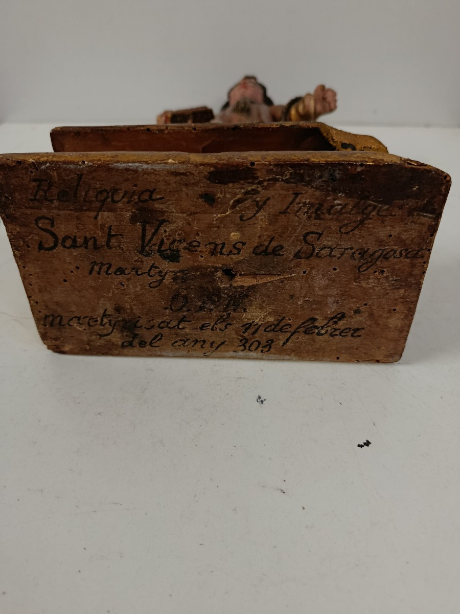 Saint Vincent De Saragosse Patron Saint Of Winegrowers 18th Century Reliquary Statuette-photo-4