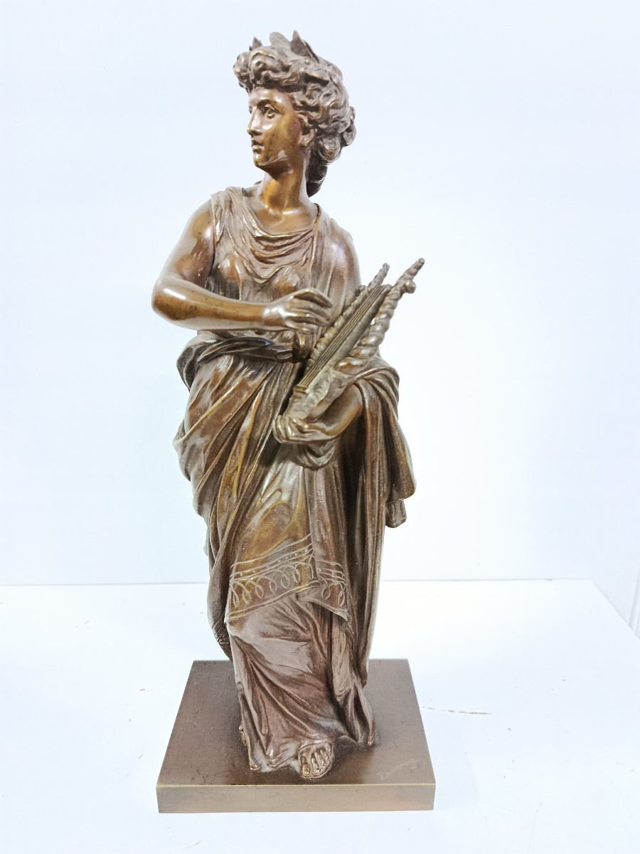 Dumaige Henry Etienne  d aprés (  1830 1880 )  : " femme à la lyre " bronze