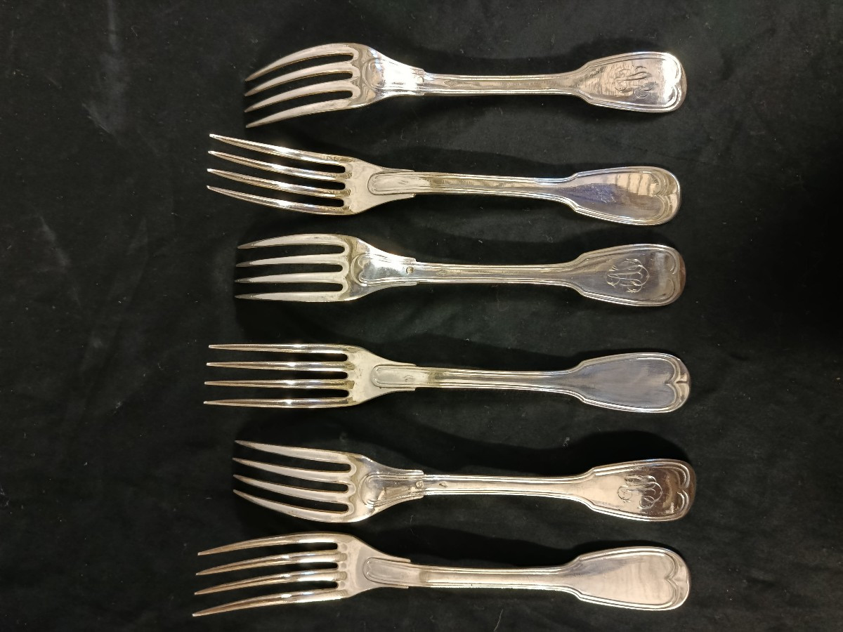 6 Piece Cutlery Set End Of XIX  Centuty Solid Silver Minerva Pattern-photo-2