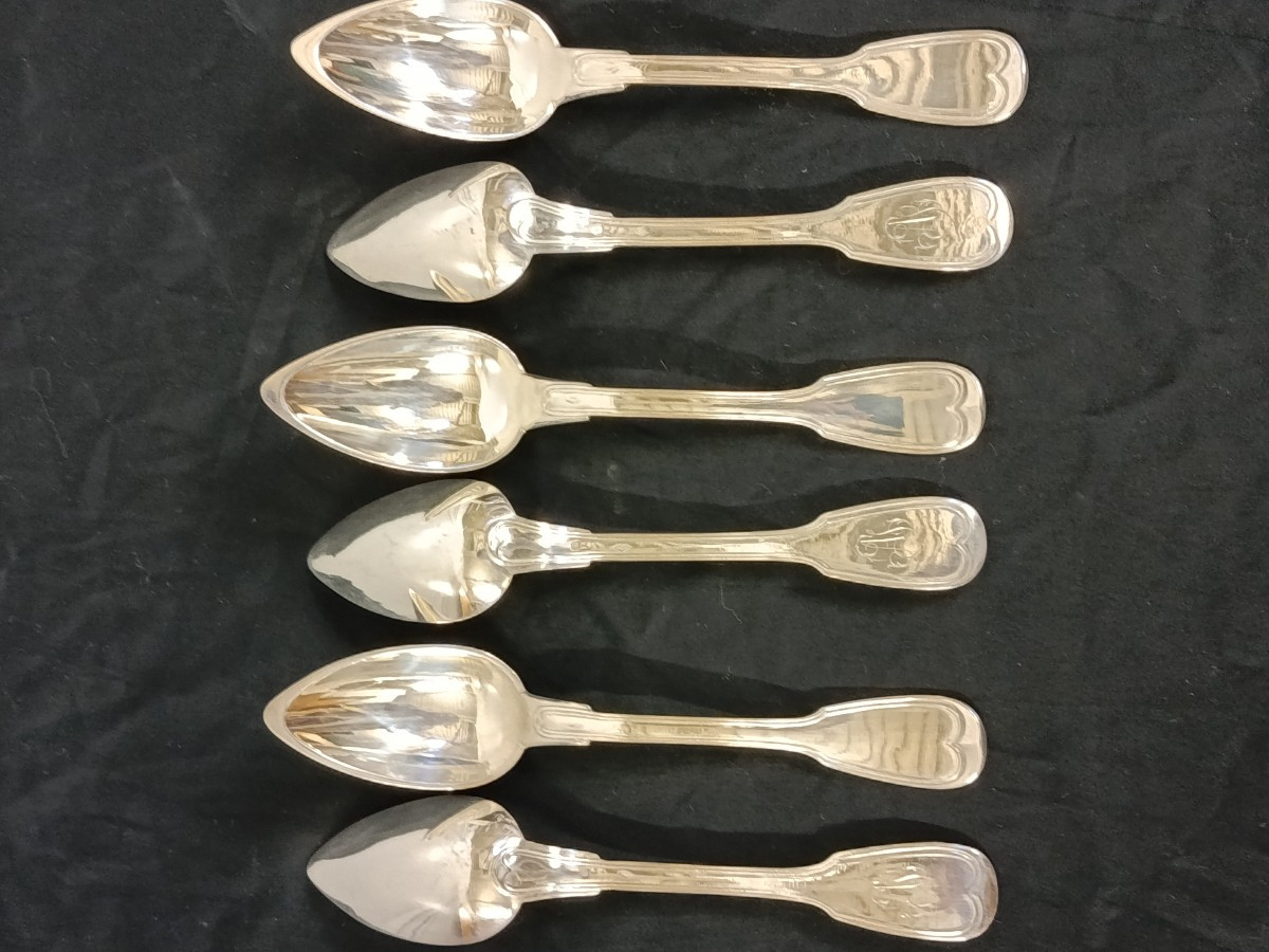 6 Piece Cutlery Set End Of XIX  Centuty Solid Silver Minerva Pattern-photo-4