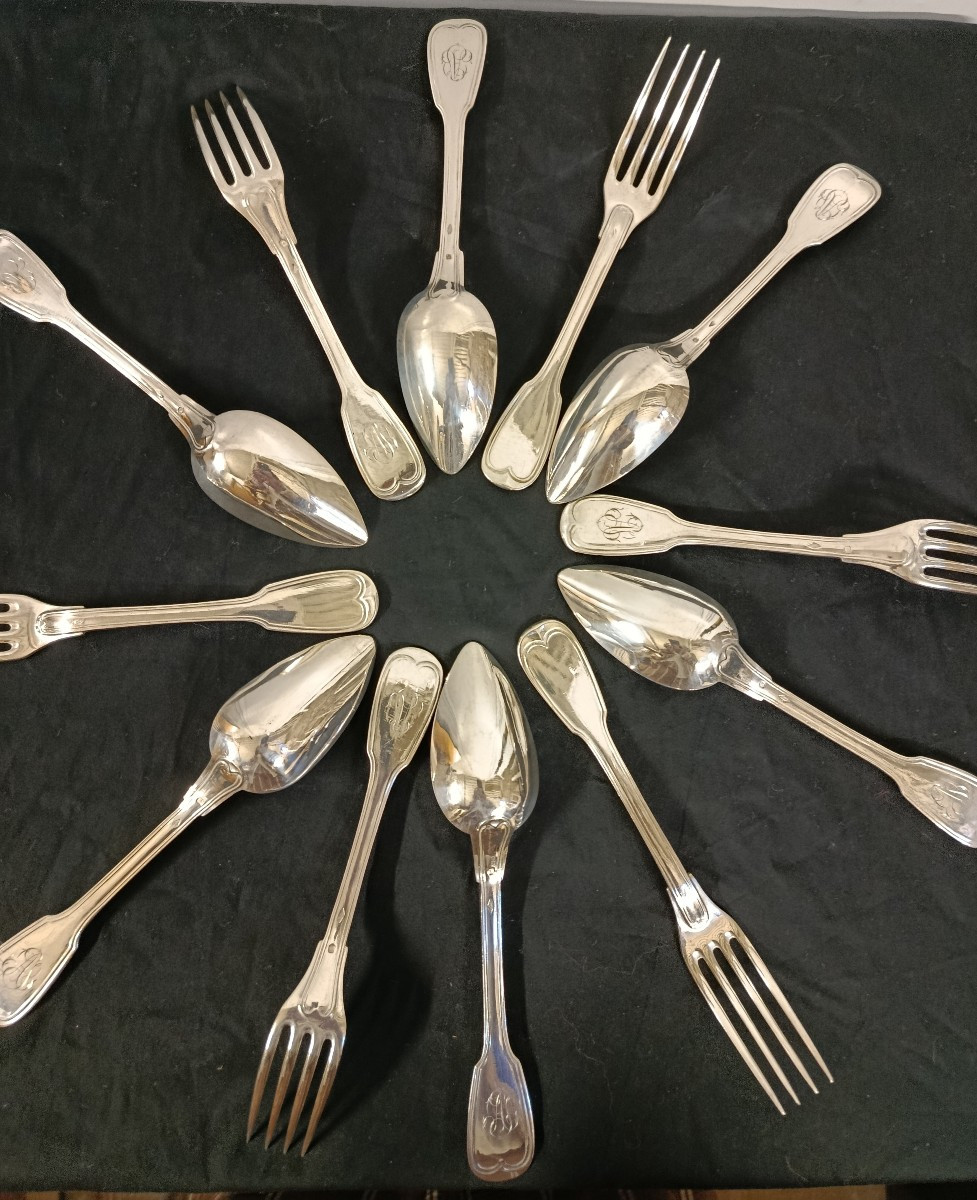 6 Piece Cutlery Set End Of XIX  Centuty Solid Silver Minerva Pattern