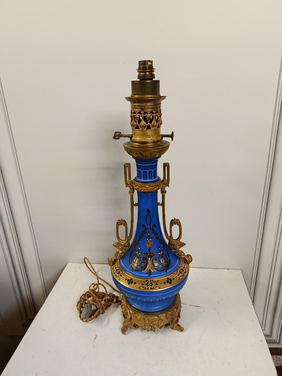 Pair Of Blue Porcelain Lamps From The Napoleon III Era-photo-2