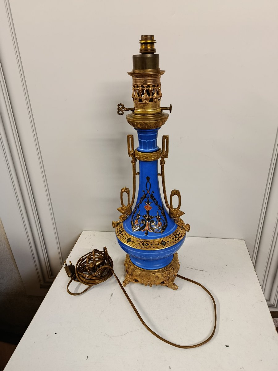 Pair Of Blue Porcelain Lamps From The Napoleon III Era-photo-3