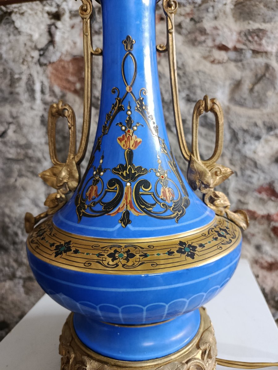 Pair Of Blue Porcelain Lamps From The Napoleon III Era-photo-4