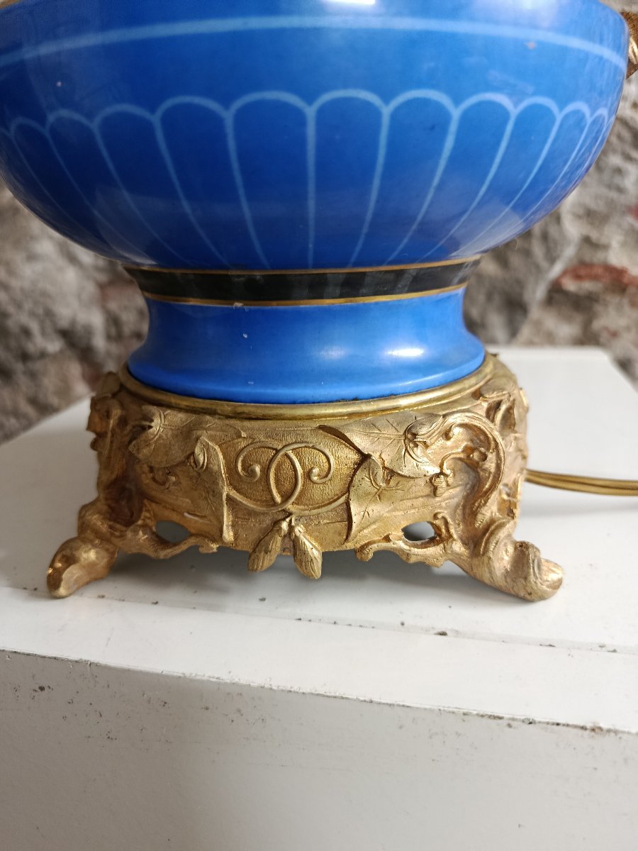 Pair Of Blue Porcelain Lamps From The Napoleon III Era-photo-1