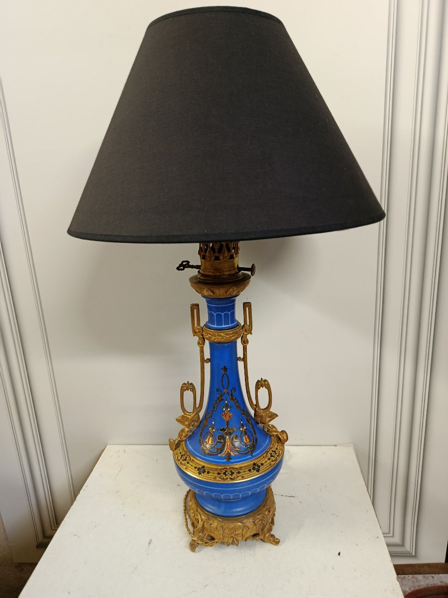 Pair Of Blue Porcelain Lamps From The Napoleon III Era-photo-2