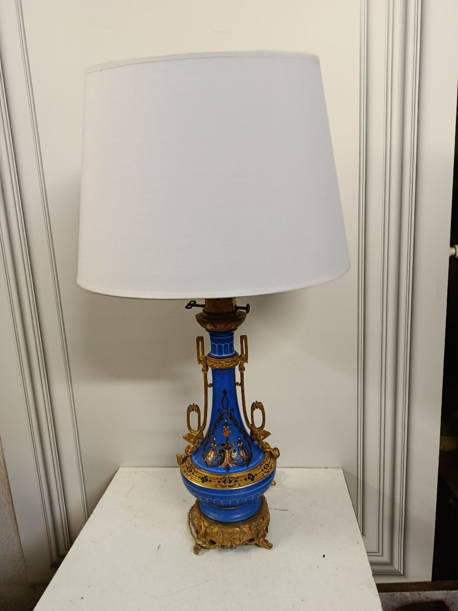 Pair Of Blue Porcelain Lamps From The Napoleon III Era-photo-3