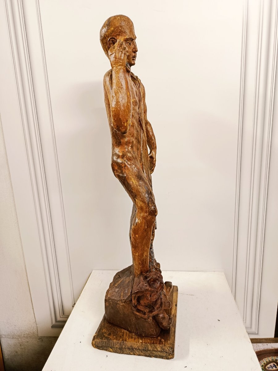 Barthelemy Saint, "écorche," Walnut Wood, Traces Of 18th-century Polychromy-photo-1