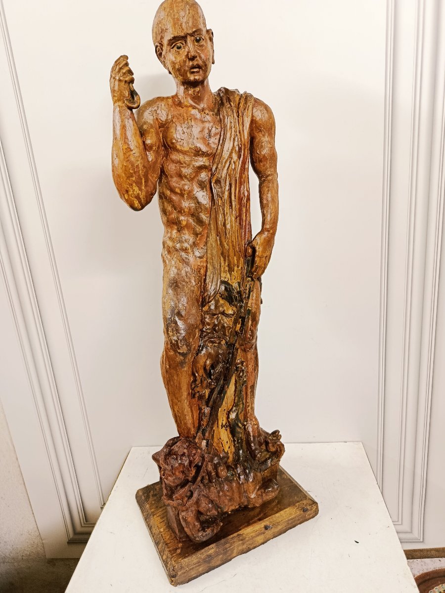 Barthelemy Saint, "écorche," Walnut Wood, Traces Of 18th-century Polychromy-photo-6