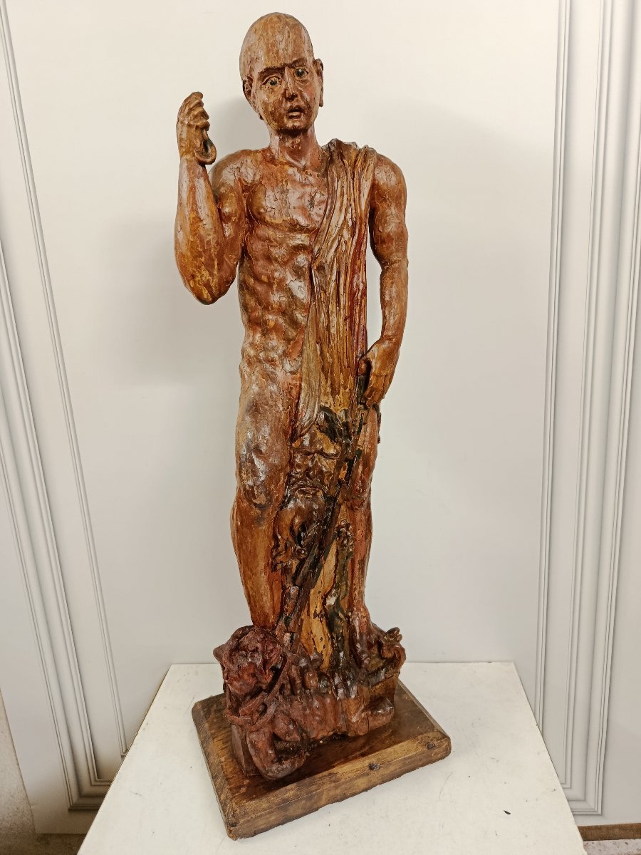 Barthelemy Saint, "écorche," Walnut Wood, Traces Of 18th-century Polychromy
