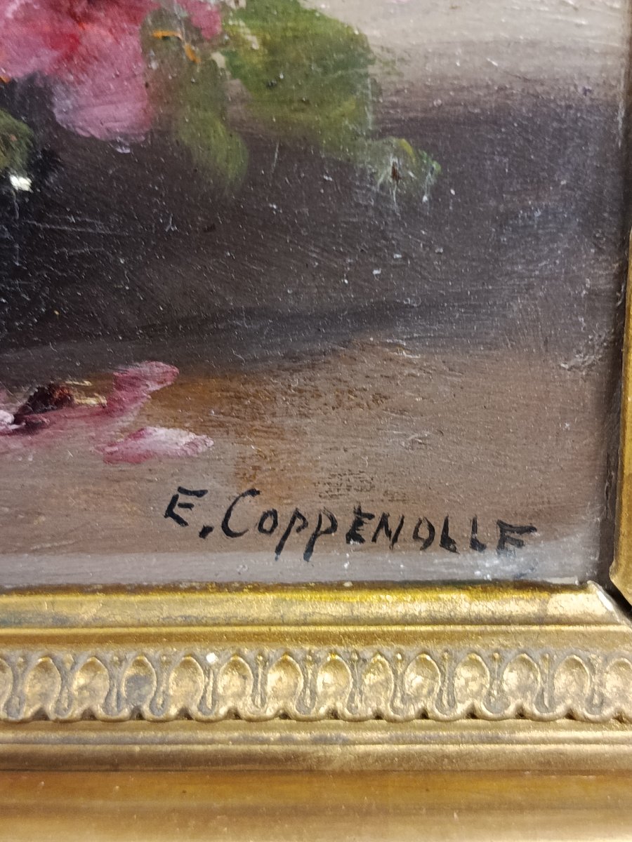 E COPPENOLLE ( 1846  1914  )   : nature morte au bouquet de roses XIX-photo-3