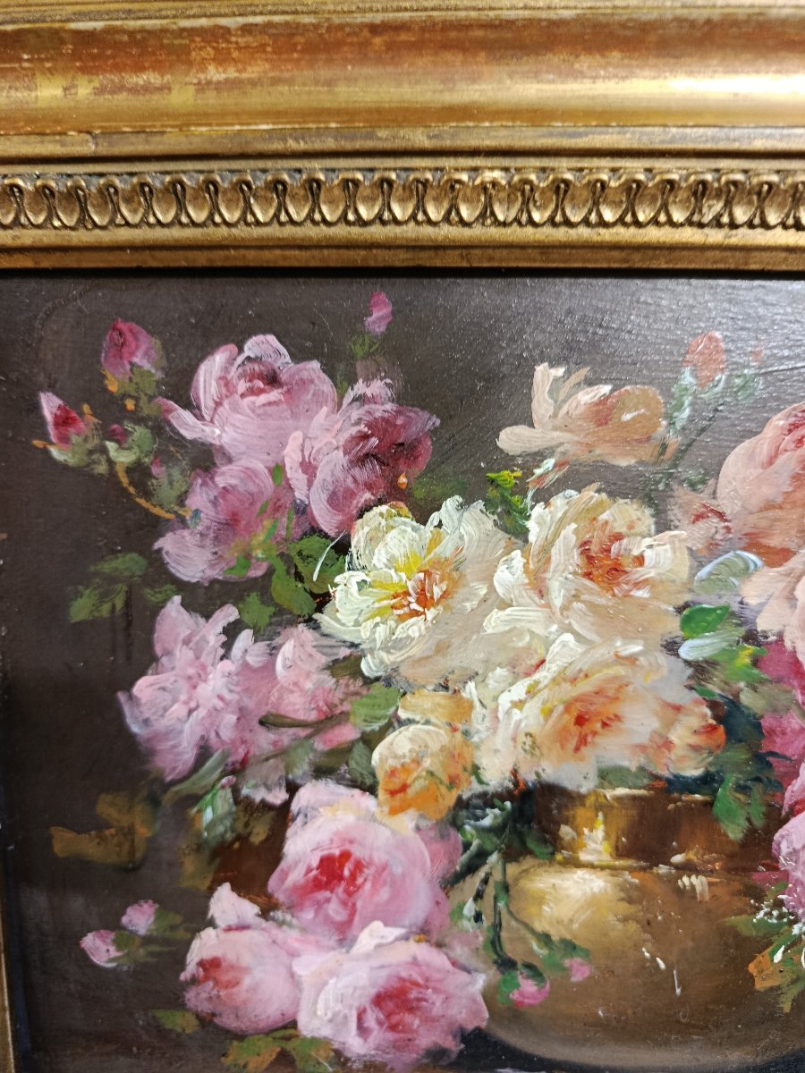 E COPPENOLLE ( 1846  1914  )   : nature morte au bouquet de roses XIX-photo-2