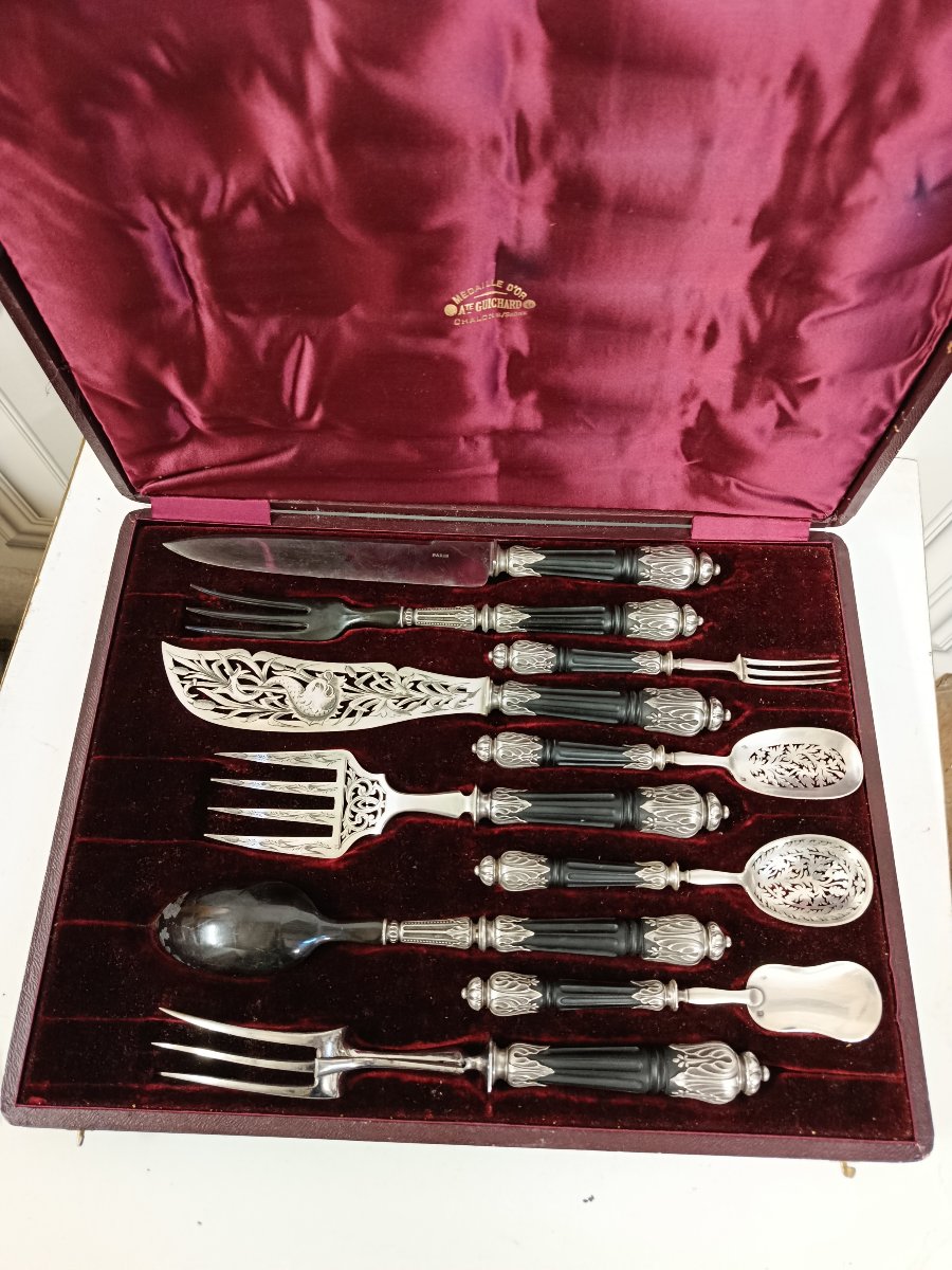 ensemble de couverts de service argent massif et ébène 10pièces puiforcat