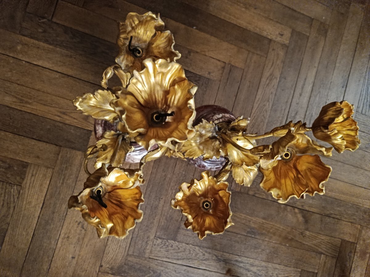 Pair Of Louis XV-style Candelabra In Marble And Gilded Bronze-photo-2