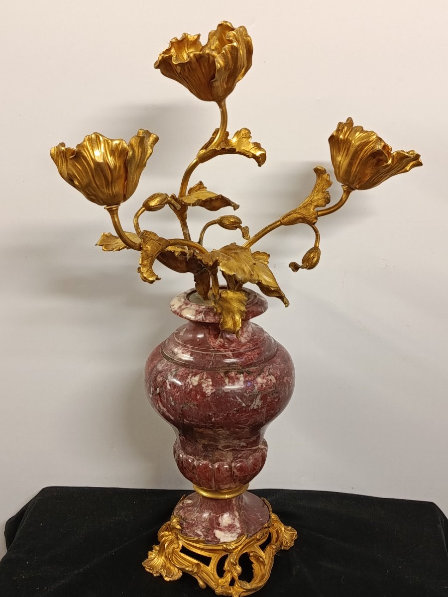 Pair Of Louis XV-style Candelabra In Marble And Gilded Bronze-photo-4
