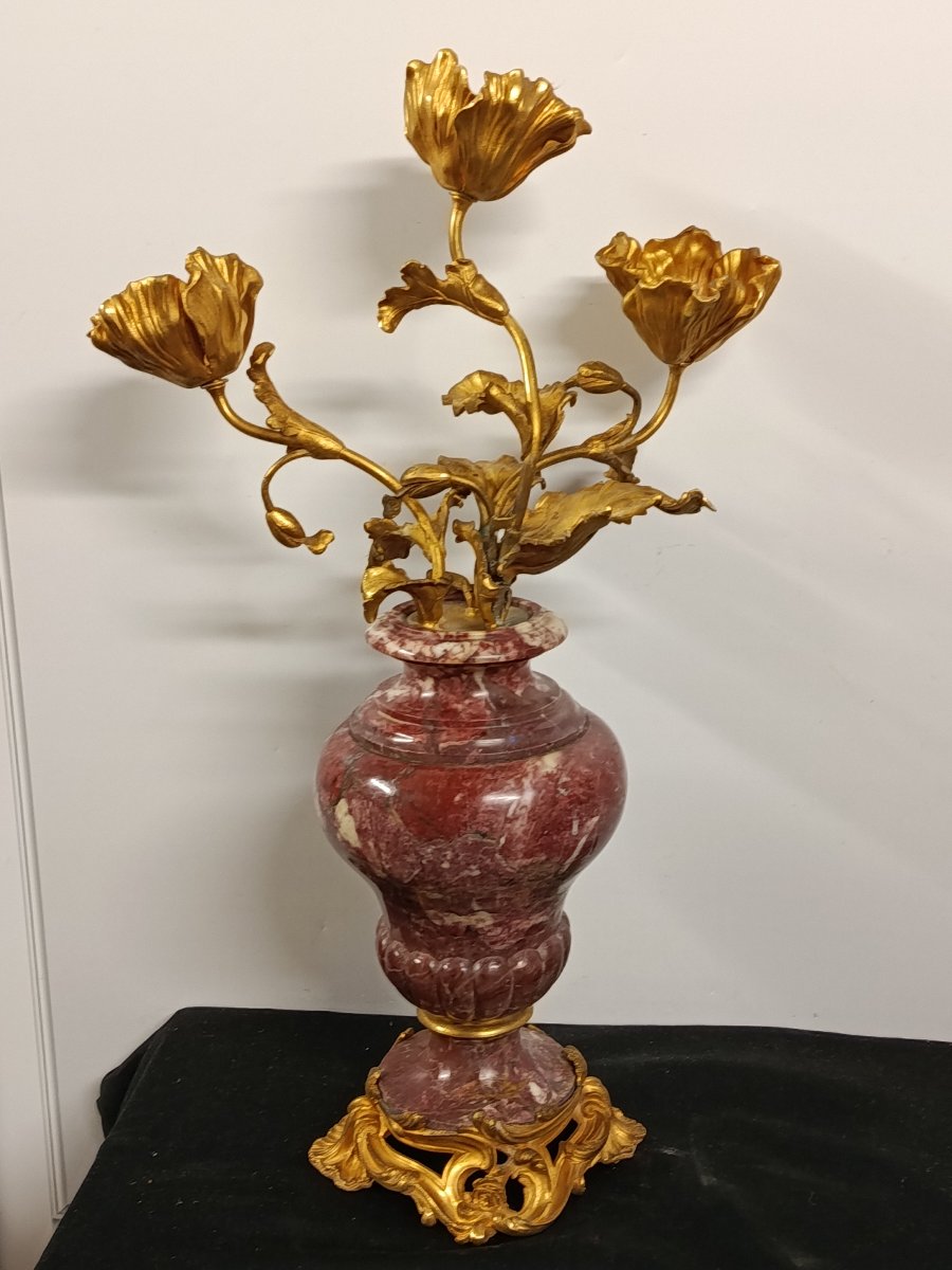 Pair Of Louis XV-style Candelabra In Marble And Gilded Bronze-photo-1