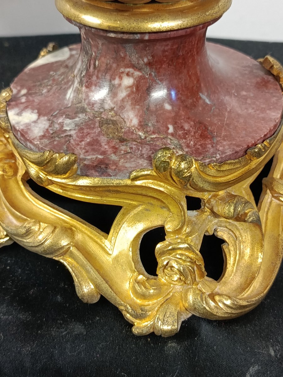 Pair Of Louis XV-style Candelabra In Marble And Gilded Bronze-photo-4