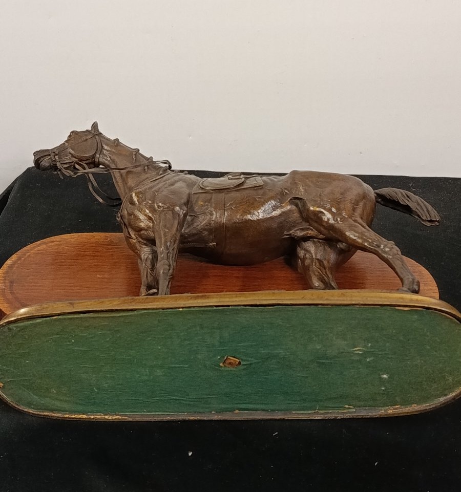 DELABRIERRE Edouard Paul " cheval de course harnaché " bronze-photo-2