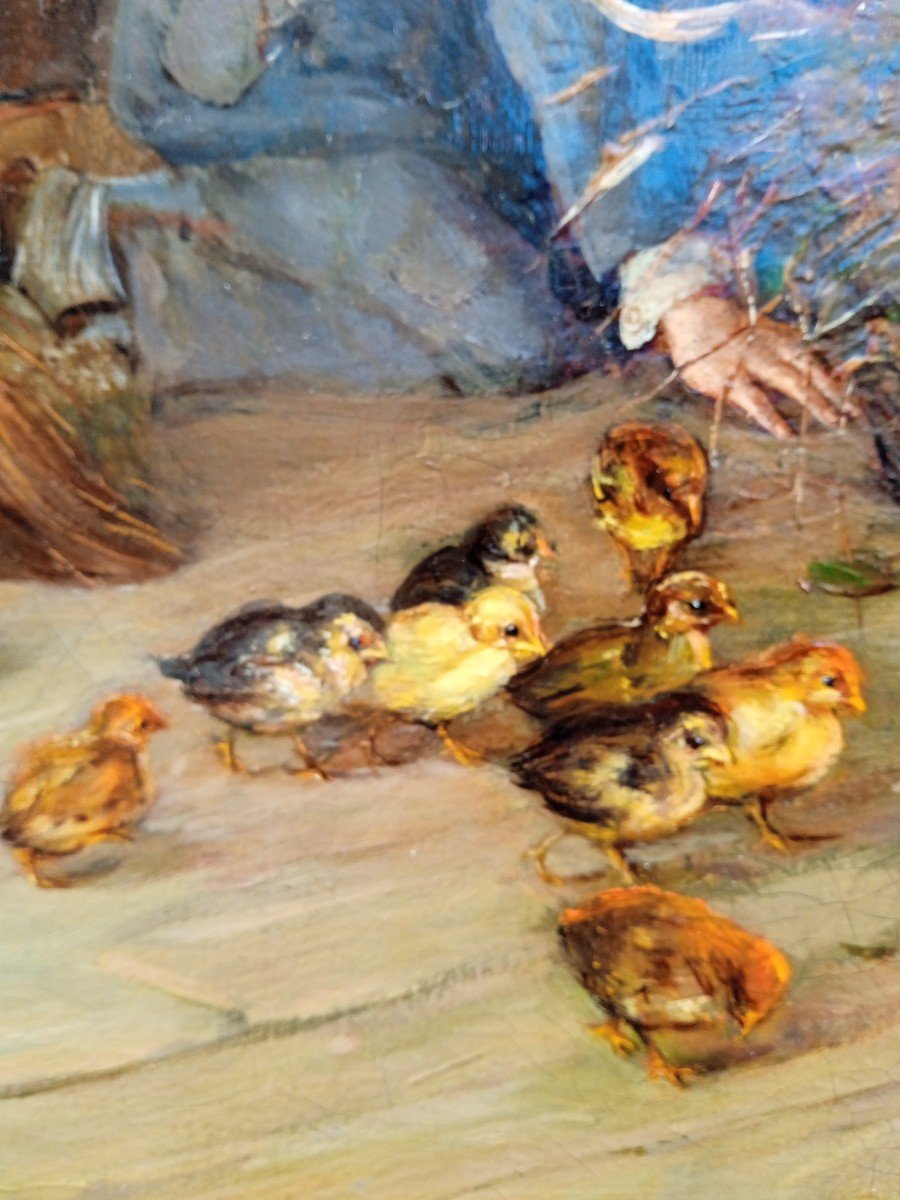Luigi Moretti Painting Genre Scene At The Brood Of Chicks-photo-2