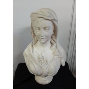 Buste De Jeune Femme En Marbre Sur Piédouche  XIX