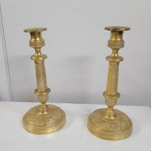 Pair Of Candlesticks Restoration Period In Brass XIX