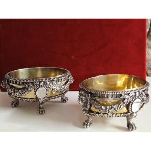 Pair Of Solid Silver Melted Salt Cellars Goldsmith Odiot 19th Century