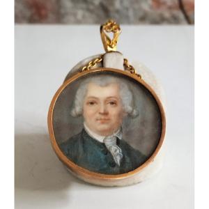 Miniature Portrait D Homme D époque Fin XVIII Siècle