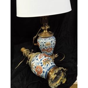 Paire De Lampes En Porcelaine Décor Imari XIX