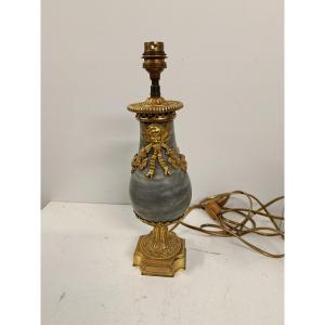 Small Louis XVI Style Lamp In Grey Marble And Gilt Bronze, 20th Century