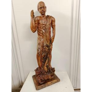 Barthelemy saint " écorche "bois de noyer trace de polychromie XVIII