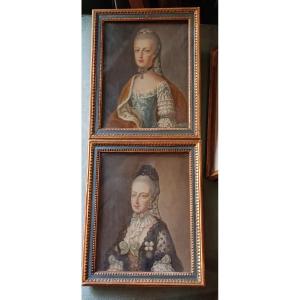 paire de petits portraits " soeurs de Marie Antoinette " école autrichienne fin XVIII