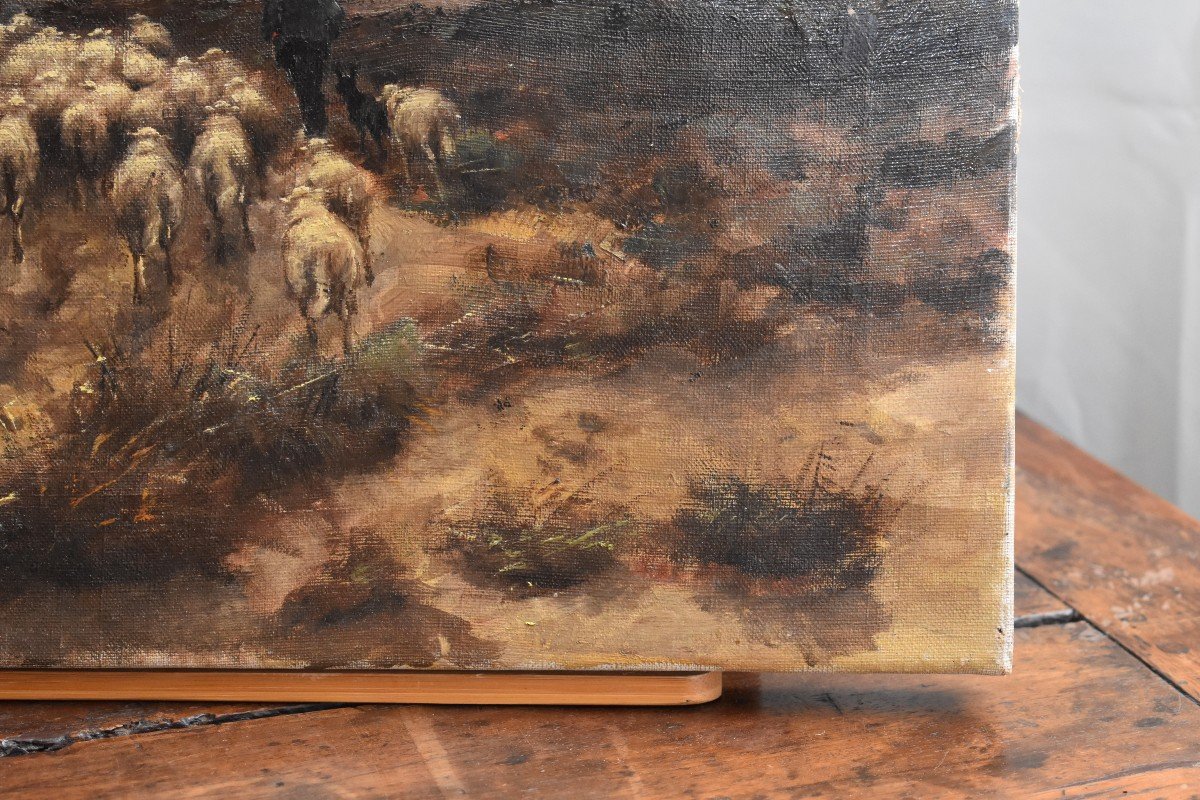 Back To The Sheepfold, France End Of XIXth Century, Oil On Canvas-photo-2