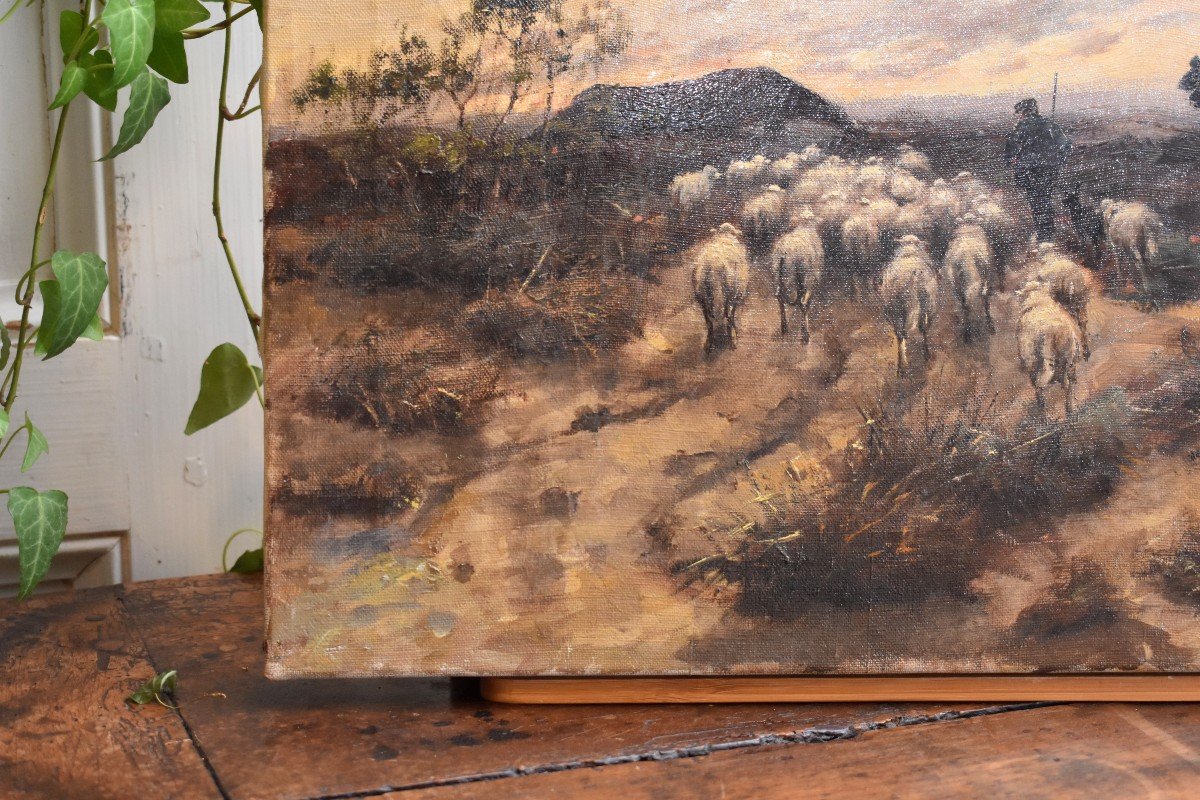 Back To The Sheepfold, France End Of XIXth Century, Oil On Canvas-photo-3