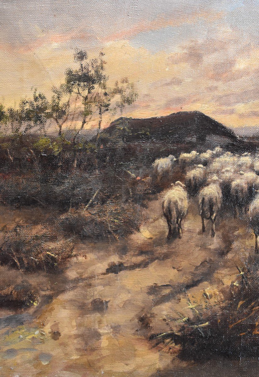 Back To The Sheepfold, France End Of XIXth Century, Oil On Canvas-photo-4