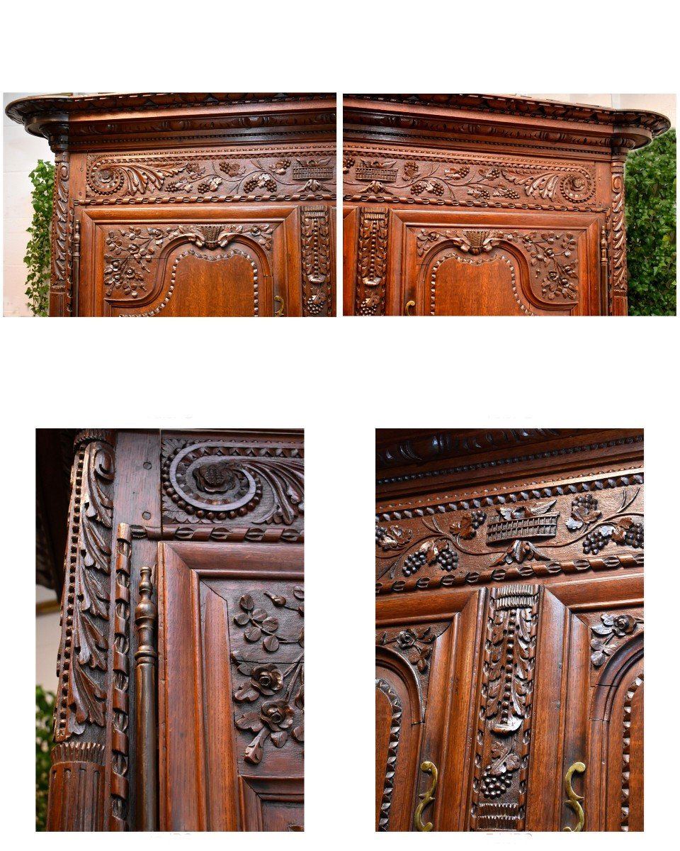 Armoire De Mariage Normande En Ch&ecirc;ne Et Ch&ecirc;ne Maill&eacute;, Basse Normandie, R&eacute;gion de Vire, D&eacute;but XIX &egrave;me-photo-3