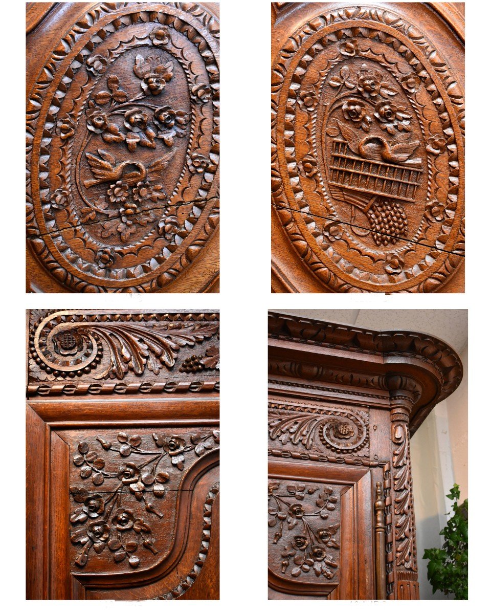 Armoire De Mariage Normande En Ch&ecirc;ne Et Ch&ecirc;ne Maill&eacute;, Basse Normandie, R&eacute;gion de Vire, D&eacute;but XIX &egrave;me-photo-6