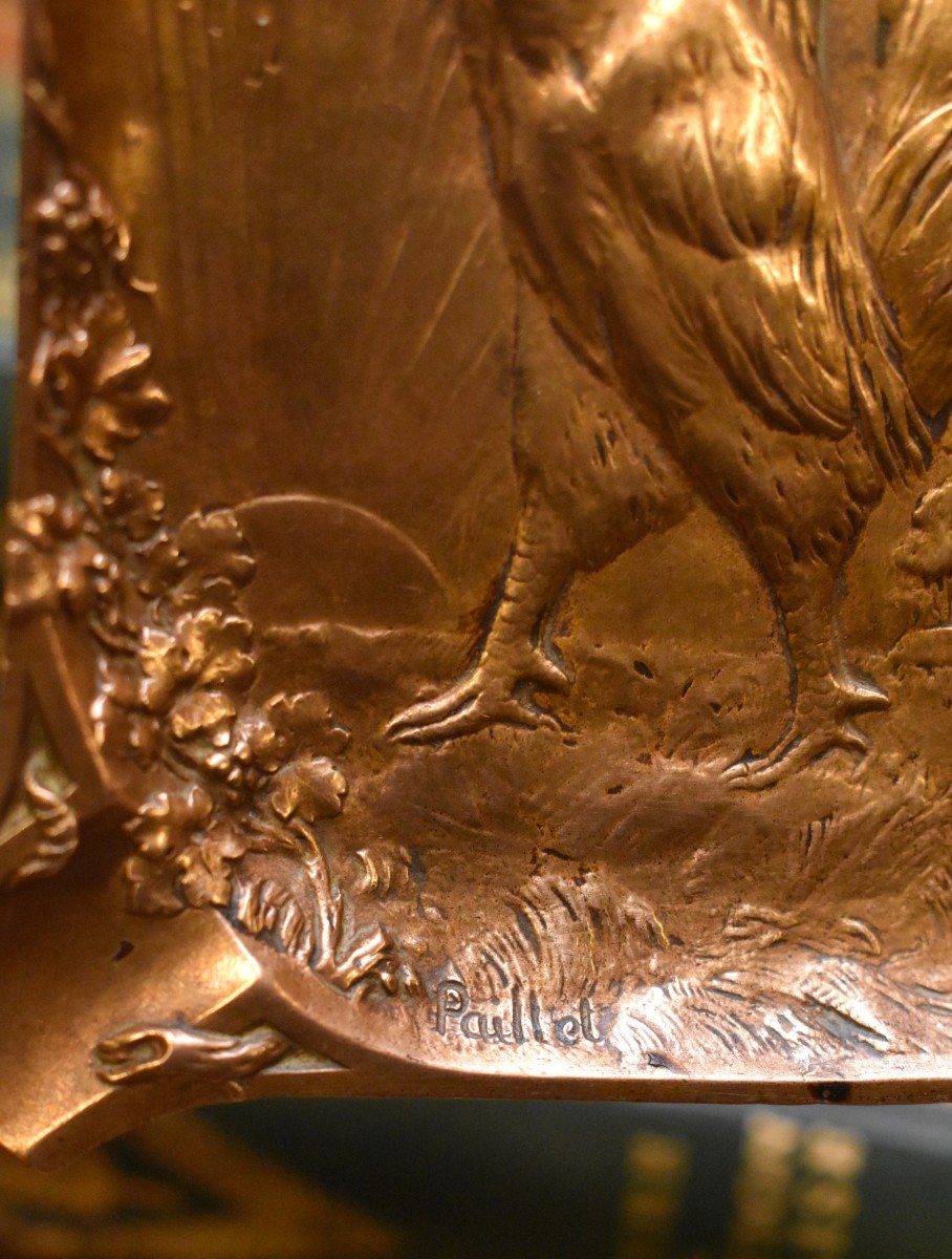 Cendrier  Au Coq Sign&eacute; Paillet , Bronze Animalier,  Coq au Lever du Jour, Cendrier En Bronze-photo-1