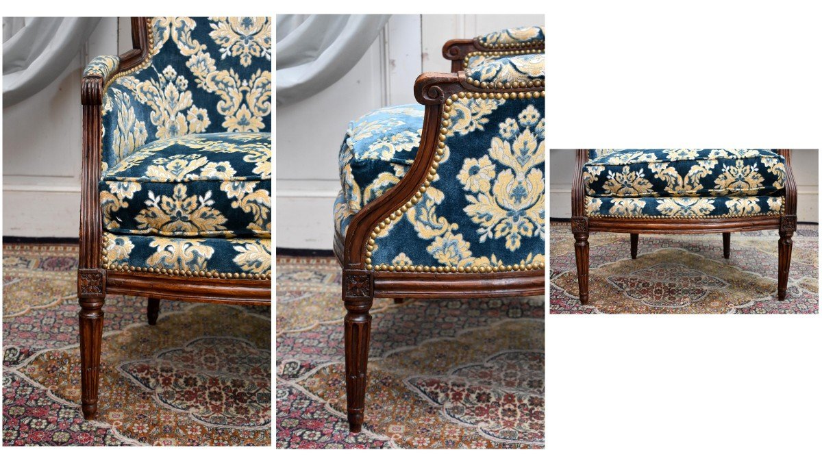 Louis XVI Bergere, Genoa Velvet Fabric, XVIII Eme Period,-photo-6