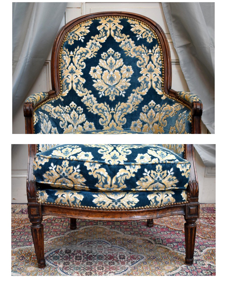 Bergère d' époque Louis XVI, estampillée Claude Chevigny ( Ma&icirc;tre En 1768 ) époque  XVIII Eme-photo-1