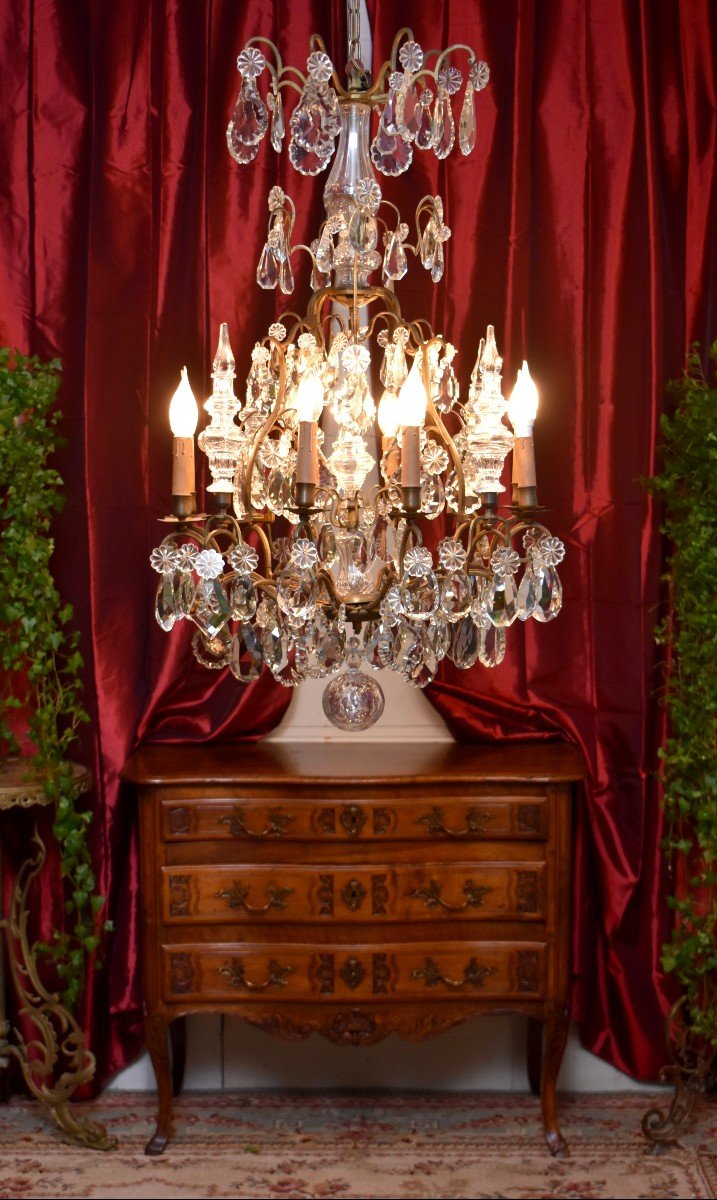 Dagger Cage Chandelier, Bronze And Crystal, Eight Lights, Napoleon III Period, XIX-photo-3