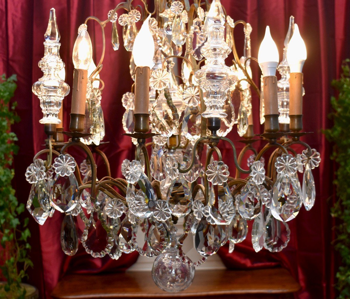 Dagger Cage Chandelier, Bronze And Crystal, Eight Lights, Napoleon III Period, XIX-photo-2