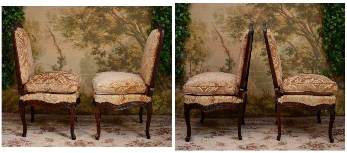 Paire De Chaises Dites " à La Reine" d'Epoque Louis XV,  Vers 1730-1740 , Epoque XVIII Eme,  Chaises à Haut Dossier-photo-4