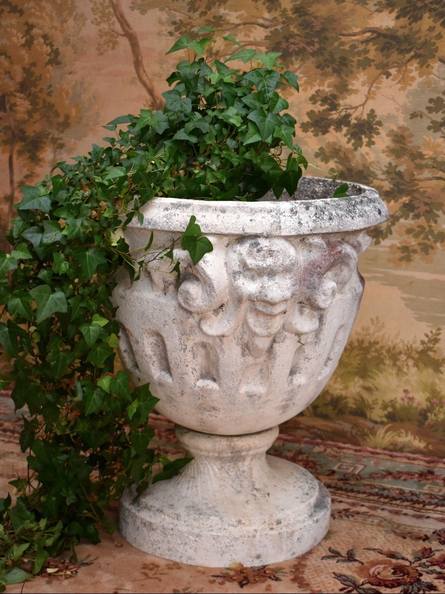 Large Reconstituted Stone Garden Basin, Planter, Decor With Mascarons-photo-2