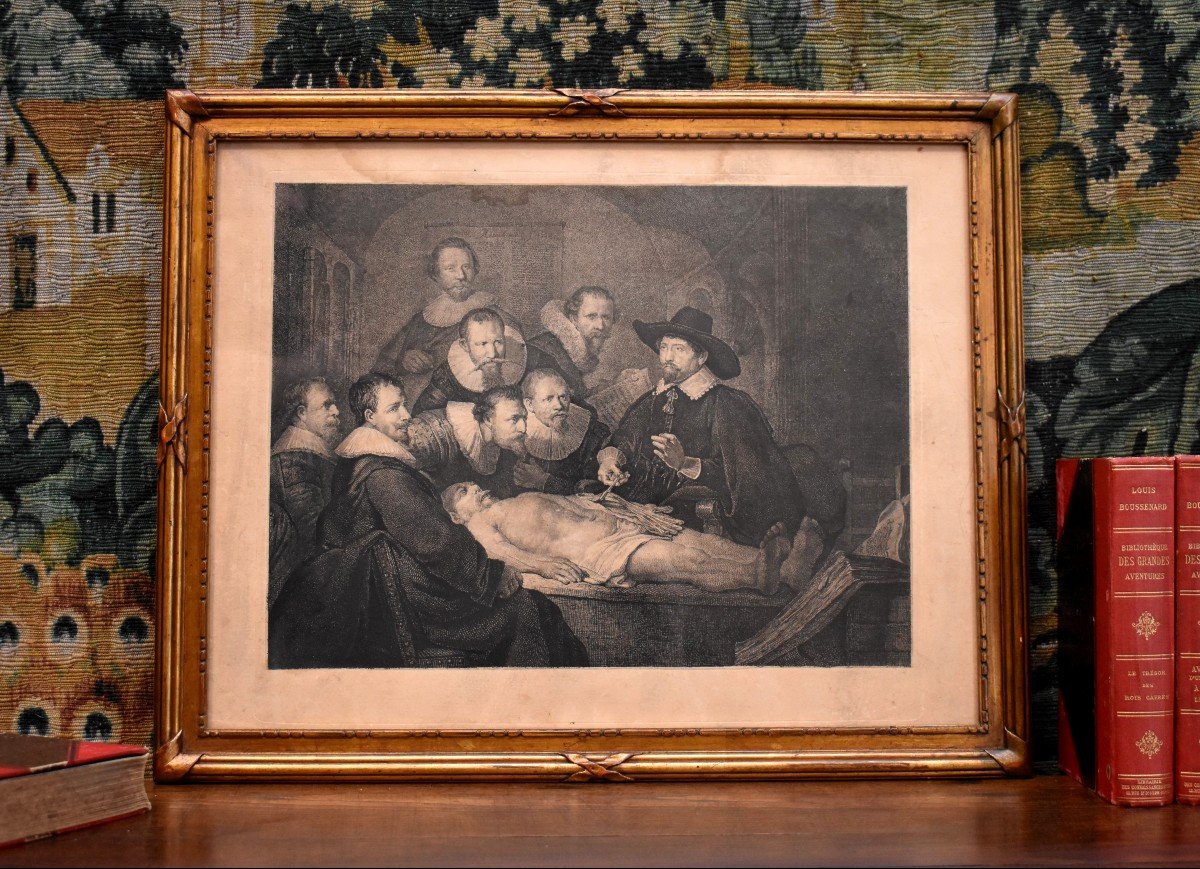 Gravure d'Après Rembrandt, La Leçon d'Anatomie Du Docteur Tulp, Gravure Encadrée, XIX eme-photo-2