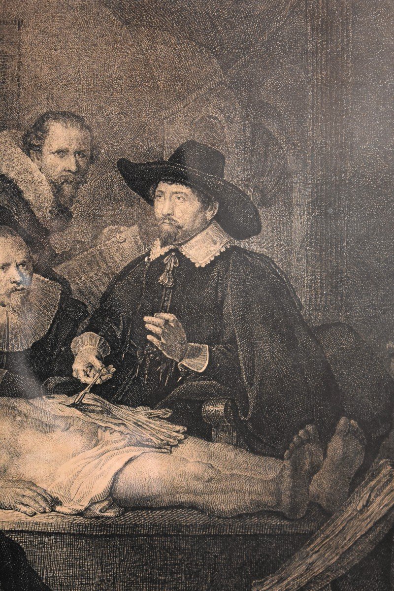 Gravure d'Après Rembrandt, La Leçon d'Anatomie Du Docteur Tulp, Gravure Encadrée, XIX eme-photo-1