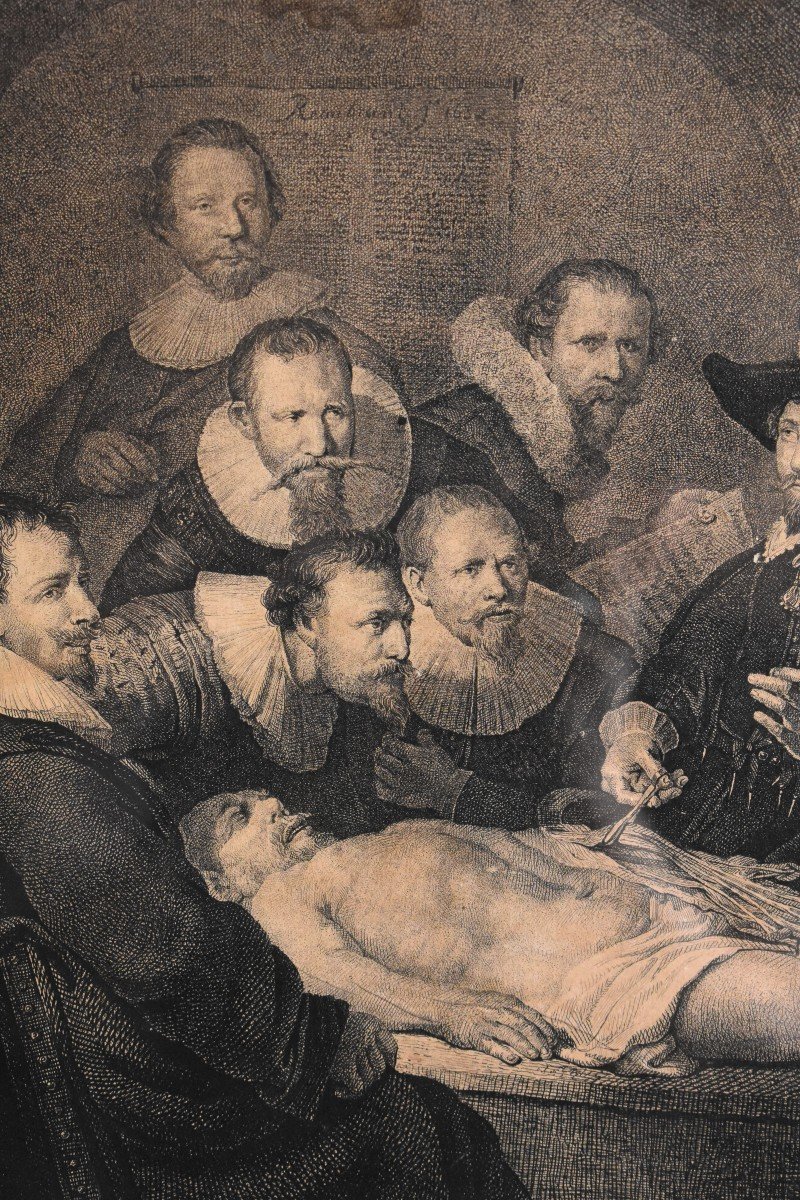 Gravure d'Après Rembrandt, La Leçon d'Anatomie Du Docteur Tulp, Gravure Encadrée, XIX eme-photo-2