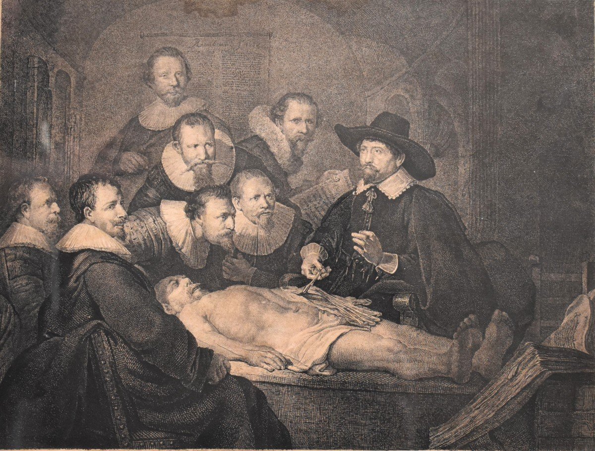 Gravure d'Après Rembrandt, La Leçon d'Anatomie Du Docteur Tulp, Gravure Encadrée, XIX eme